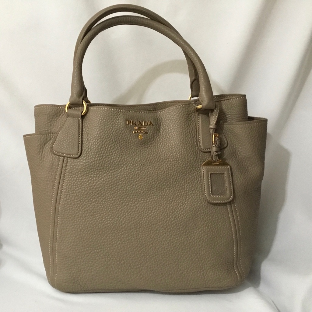 Authentic Prada Taupe Leather Tote Bag